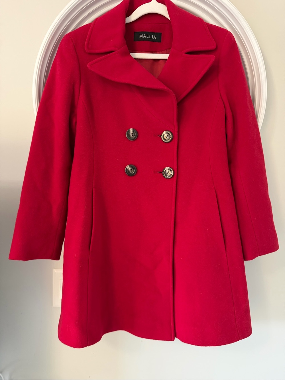 Mallia Luxury Italian Cashmere Wool Blend Red Double-Breasted Peacoat Coat